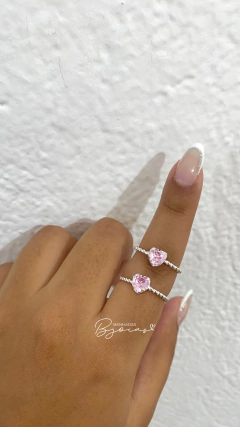 anel coração rosa