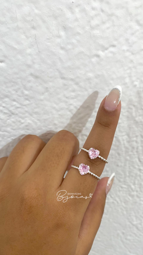 anel coração rosa