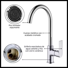 Griferia Para Cocina London C20 Kanji Black Acabado Cromado Color Plateado - WAREHOUSE
