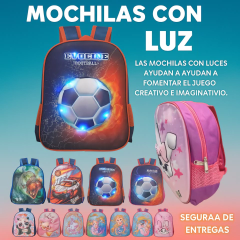 Mochilas infantiles con luz LED – Modelos B-321 (32x26 cm) para preescolar - comprar en línea