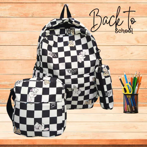 Juego de 3 piezas mochila escolar + mariconera + lapicera, varios diseños, mayoreo Mod. HR1921