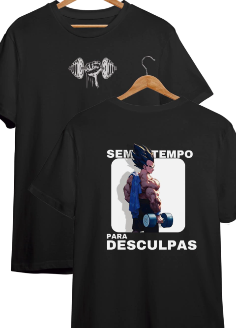Camiseta Frente Verso Dragon Ball Sem Tempo para Desculpas - 100% Algodão