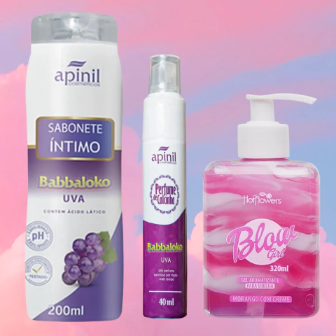 Kit: Blow Girl + Sabonete Íntimo Babbaloko Uva + Perfume De Calcinha Babbaloko Uva