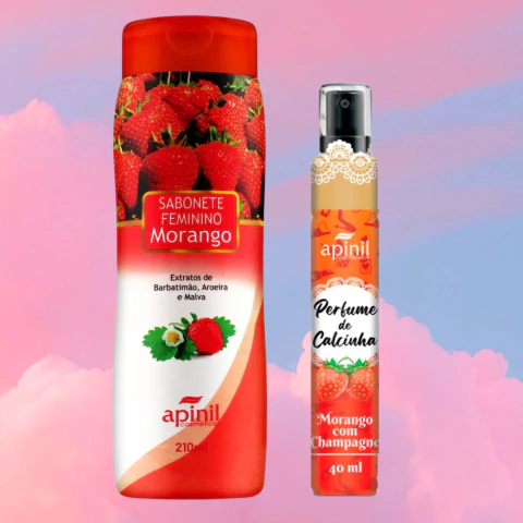 Kit: Sabonete Íntimo Morango 200ml e Perfume de Calcinha Morango com Champanhe 40ml - Apinil