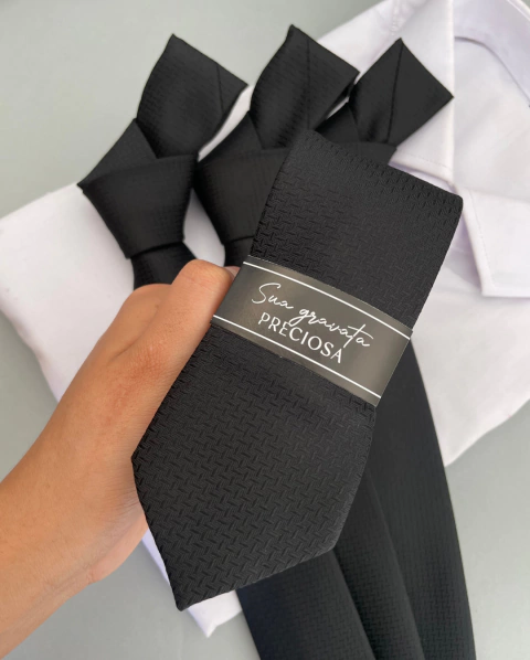 Gravata Slim - Premium - Preta Zig Zag