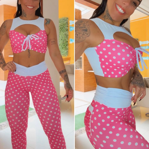 Conj de Legging Poá Rosa medio