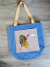Bolso playero. Jean, bolsillo beige, tiras amarillas