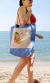 Bolso playero. Jean, bolsillo beige, tiras amarillas - comprar online