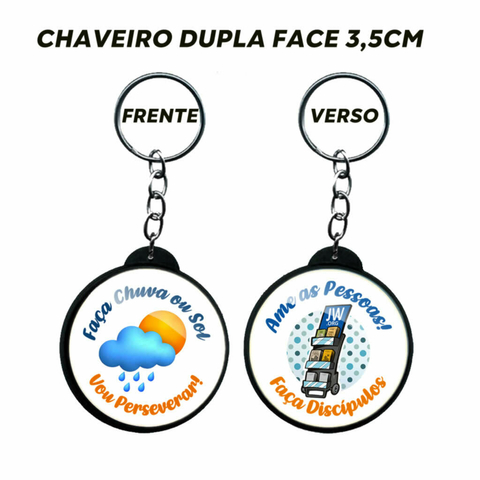 Chaveiro dupla face escola reunião anual de pioneiros faça chuva ou sol