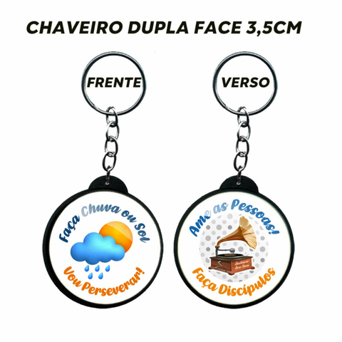 Chaveiro dupla face escola reunião anual de pioneiros faça chuva ou sol