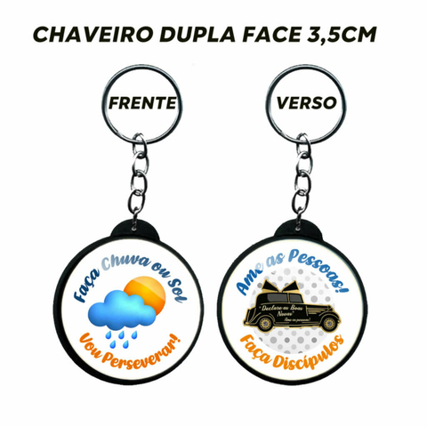 Chaveiro dupla face escola reunião anual de pioneiros faça chuva ou sol