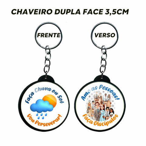 Chaveiro dupla face escola reunião anual de pioneiros faça chuva ou sol