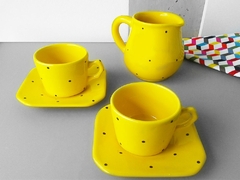 Conjunto Jarra Provençal 3 Peças Amarelo Poá Preto