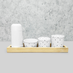 Kit Higiene Porcelana com Bandeja Retangular Grande Branco Poá Black
