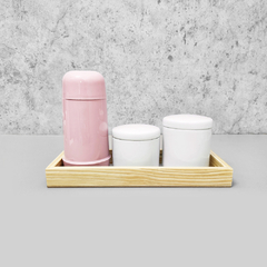 Kit Higiene Porcelana com Bandeja Retangular Média Rosa
