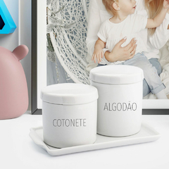 Kit Bandeja Porta Algodão E Cotonete Porcelana Words