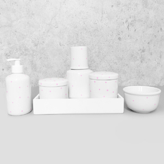 Kit Higiene C/ Moringa Cilindrica E Bandeja Quadrada Nuvem Rosa Poá - comprar online