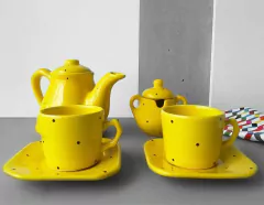 Conjunto Café Provençal 4 Peças Amarelo Poá Preto na internet