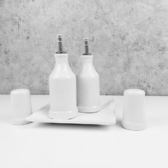 Conjunto Galheteiro Porcelana Bandeja Quadrada Branco - loja online