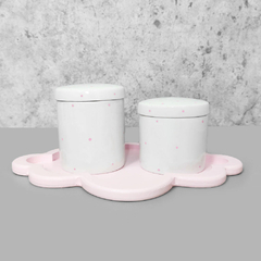 Kit higiene porcelana com bandeja nuvem rosa poá