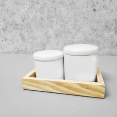 Kit Higiene Porcelana com Bandeja Retangular Pequena Branco - comprar online