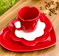Conjunto Prato Coração Flor Vermelho - comprar online