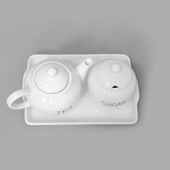 Conjunto bule de café redondo com açucareiro e bandeja porcelana words - Ordalha Ofertas | A Loja da Mesa Posta