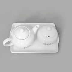 Conjunto bule de café redondo com açucareiro e bandeja porcelana words - Ordalha Ofertas | A Loja da Mesa Posta