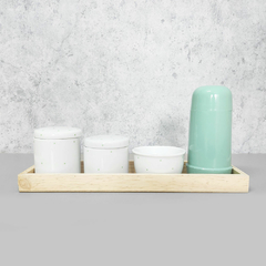 Kit Higiene Porcelana com Bandeja Retangular Grande Verde Poá