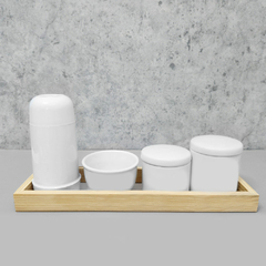 Kit Higiene Porcelana com Bandeja Retangular Grande Branco