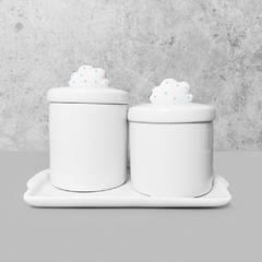Kit Bandeja Porta Algodão E Cotonete Porcelana Nuvem Azul Poá na internet