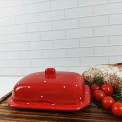 Manteigueira Retangular Baixa Vermelho Poa - comprar online