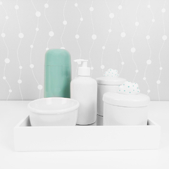 Kit Higiene C/ Garrafa Térmica Pote Algodão E Cotonete Nuvem Verde Poá