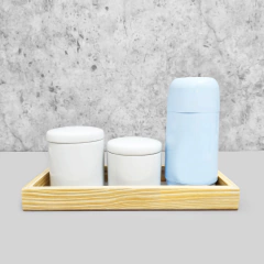 Kit Higiene Porcelana com Bandeja Retangular Média Azul
