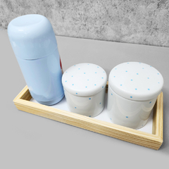 Kit Higiene Porcelana com Bandeja Retangular Média Azul Poá - comprar online