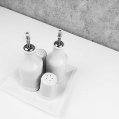 Conjunto Galheteiro Porcelana Bandeja Quadrada Branco - Ordalha Ofertas | A Loja da Mesa Posta