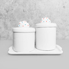Kit Bandeja Porta Algodão E Cotonete Porcelana Nuvem Branco Poá