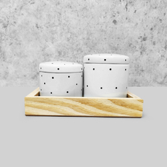 Kit Higiene Porcelana com Bandeja Retangular Pequena Branco Poá Black