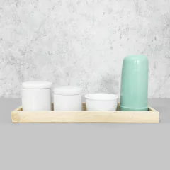Kit Higiene Porcelana com Bandeja Retangular Grande Verde