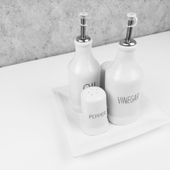 Conjunto Galheteiro Porcelana Bandeja Quadrada Decorado Words - comprar online