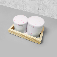 Kit Higiene Porcelana com Bandeja Retangular Pequena Rosa Poá na internet