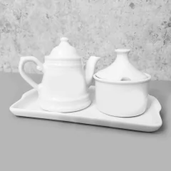 Conjunto bule de café provençal com açucareiro e bandeja porcelana - comprar online