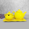 Conjunto Travessa Bule E Açucareiro Amarelo Poá