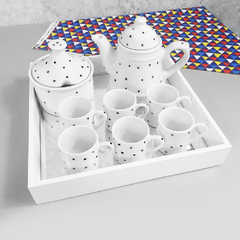 Jogo Bule Café Provençal Com Bandeja Quadrada Espelhada Branco Poá Preto - comprar online
