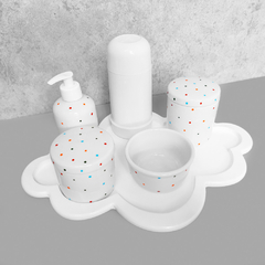 Kit Higiene C/ Garrafa Térmica Branca E Bandeja Nuvem Poá - comprar online