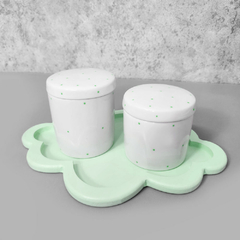 Kit higiene porcelana com bandeja nuvem verde poá - comprar online