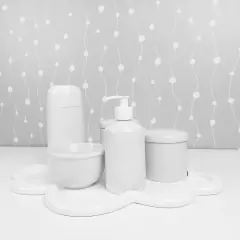 Kit Higiene C/ Garrafa Térmica Branca E Bandeja Nuvem