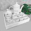 Jogo Café Words Com Bandeja Quadrada Espelhada Branco