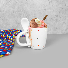 Caneca Com Colher 300 ml Branca Poa - comprar online