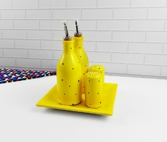 Conjunto Galheteiro Provençal Amarelo Poá Preto na internet